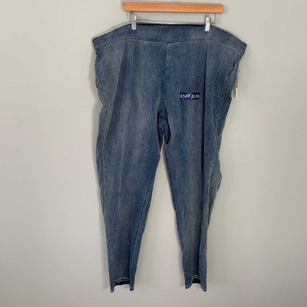 NEW‎ Bandolino Selene Pull On Knit Jeans Womens 24W Blue Skinny Leg Knit To Fit